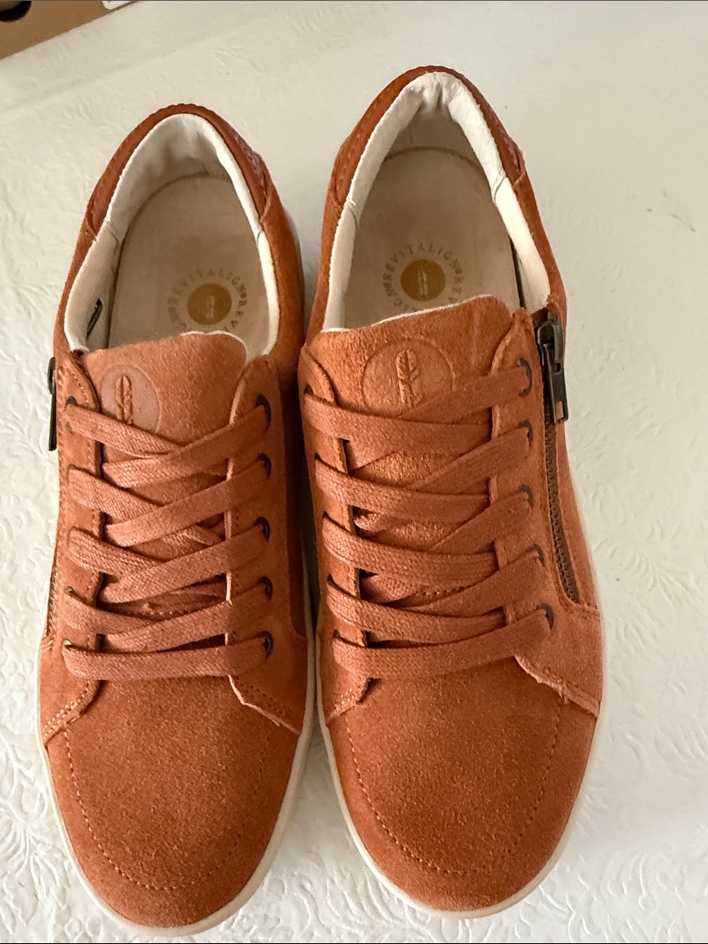 REVITALIGN Women's Suede Lace-Up Sneaker in Rust Orange